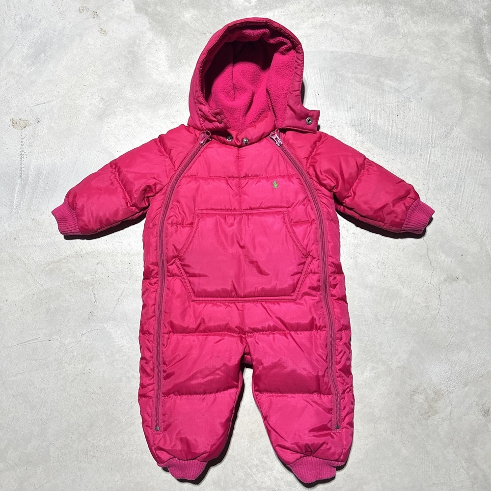 Polo Ralph Lauren Baby Snowsuit Size 9 M Puffer Down  Hooded Fleece Lined